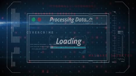 Animation-of-data-processing-on-screen-over-cyber-attack-warning