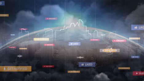Animation-of-social-media-icons-over-globe-and-cityscape