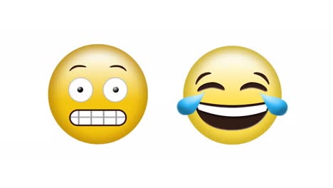 Animation-of-scarring-and-laughing-emoji-icons-over-white-background