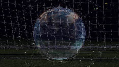 Animation-Von-Verbindungsnetzwerken-Und-Globus-über-Fußballtorwart