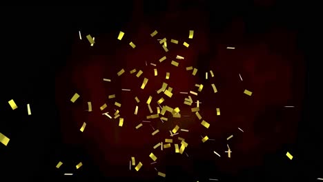 Animation-of-gold-confetti-floating-over-red-and-black-background