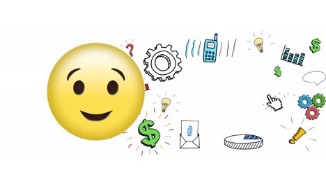 Animation-of-winking-and-business-emoji-icons-over-white-background