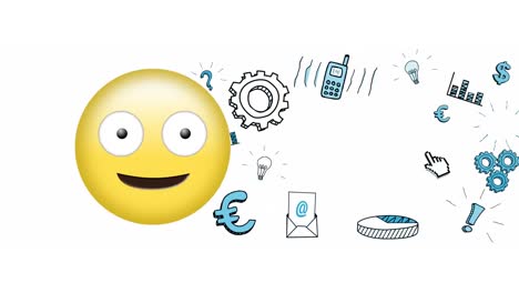 Animation-of-joking-and-business-emoji-icons-over-white-background