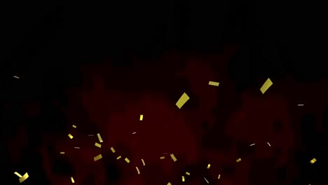 Animation-Von-Goldenem-Konfetti,-Das-über-Rotem-Und-Schwarzem-Hintergrund-Schwebt