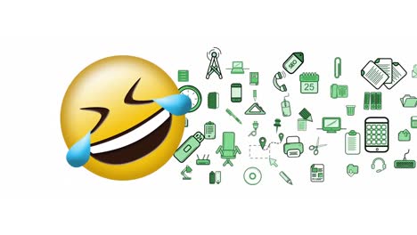 Animation-of-thumbs-up-and-office-equipment-emoji-icons-over-white-background
