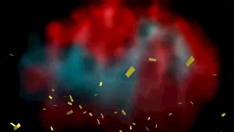 Animation-Von-Goldenem-Konfetti,-Das-über-Rotem-Und-Schwarzem-Hintergrund-Schwebt