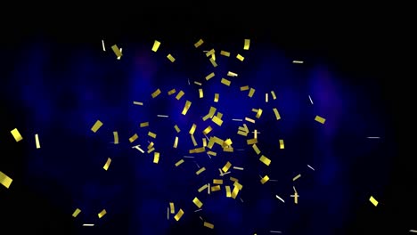 Animation-of-gold-confetti-floating-over-blue-and-black-background
