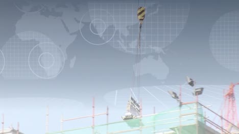 Animation-Der-Weltkarte-Und-Datenverarbeitung-über-Der-Baustelle