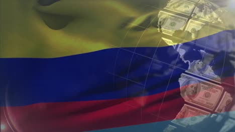 Animation-Eines-Globus-Mit-US-Dollar-über-Der-Flagge-Kolumbiens