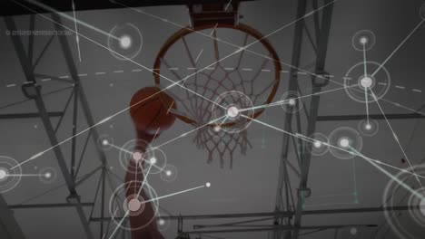 Animation-Von-Verbindungsnetzwerken-über-Dem-Basketballplatz