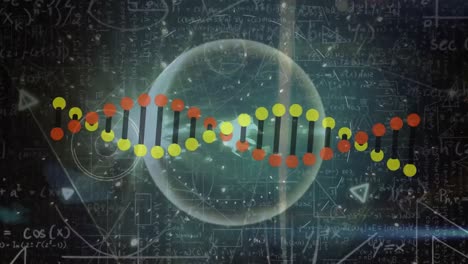 Animation-of-dna-strand-over-globe-and-data-processing