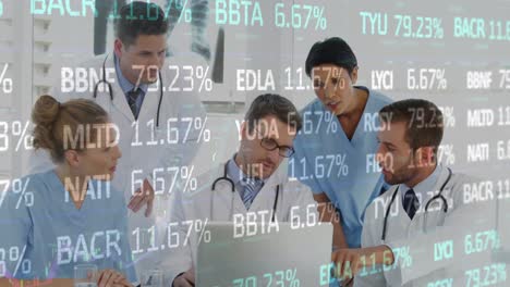 Animation-of-financial-data-processing-over-diverse-doctors-using-laptop