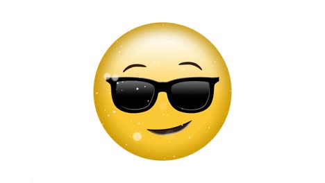Animation-of-sunglasses-emoji-icon-on-white-back-ground-with-falling-white-spots