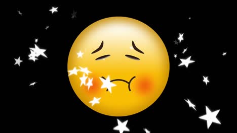 Animation-Eines-Wütenden-Emoji-Symbols-Auf-Schwarzem-Hintergrund-Mit-Fallenden-Weißen-Sternen