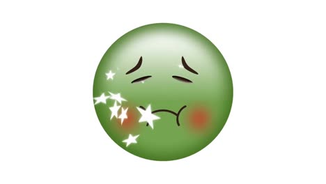 Animation-of-sick-emoji-icon-with-falling-stars-on-white-background