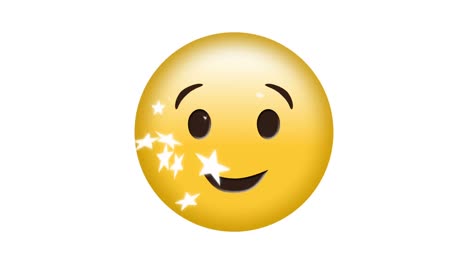 Animación-Del-Icono-De-Emoji-De-Sonrisa-Sobre-Fondo-Blanco-Con-Estrellas-Blancas-Que-Caen