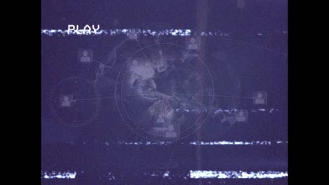 Animation-of-screen-with-glitch-and-globe-with-network-of-connections