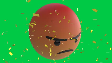 Animation-Von-Konfetti,-Das-über-Das-Wütende-Emoji-Symbol-Auf-Grünem-Hintergrund-Fällt
