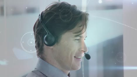 Animation-of-network-of-connections-over-caucasian-businessman-using-phone-headset