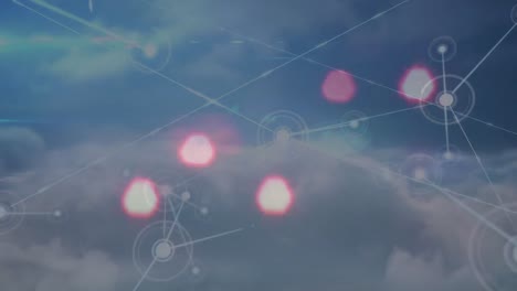 Animation-Eines-Netzwerks-Von-Verbindungen-Mit-Verschwommenen-Lichtern-Auf-Wolken