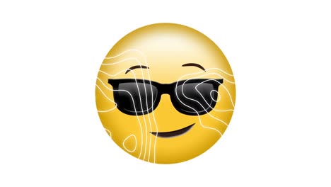 Animation-of-sunglasses-emoji-icon-on-white-background-with-line-map
