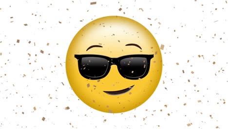 Animation-of-sunglasses-emoji-icon-on-white-background-with-falling-white-confetti