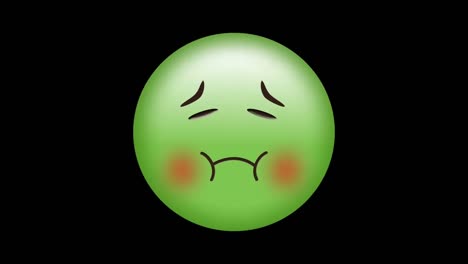 Animación-De-Puntos-Rojos-Sobre-Un-ícono-Emoji-Preocupado-Verde-Sobre-Fondo-Negro