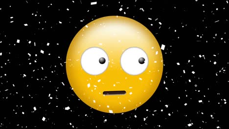Animation-of-scared-emoji-icon-with-falling-confetti-on-black-background