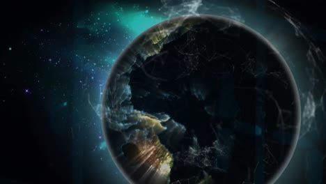 Animation-Des-Netzwerks-Von-Verbindungen-über-Den-Globus-Auf-Dunklem-Hintergrund