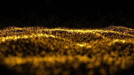 Animation-of-gold-particles-in-contours-undulating-on-black-background