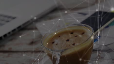 Animation-of-network-of-connections-over-cup-of-coffee