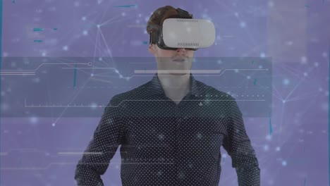 Animation-Eines-Geschäftsmannes,-Der-Ein-VR-Headset-Mit-Netzwerk-Von-Verbindungen-Trägt