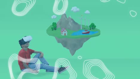 Animation-Des-Nachhaltigkeitskonzepts-über-Einen-Jungen-Mit-VR-Headset-Auf-Grünem-Hintergrund