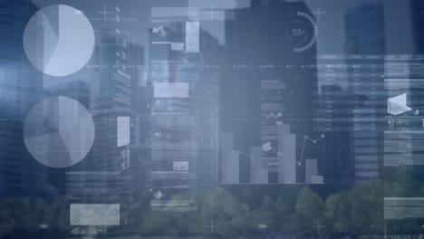 Animation-Von-Statistiken-Und-Datenverarbeitung-über-Dem-Stadtbild