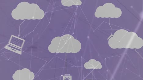 Animation-of-clouds-and-digital-icons-with-network-of-connections