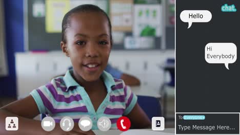 Animation-Der-Videoanrufschnittstelle-Mit-Lächelndem-Mädchen-Im-Online-Schulunterricht-Und-Chatroom-Nachrichten