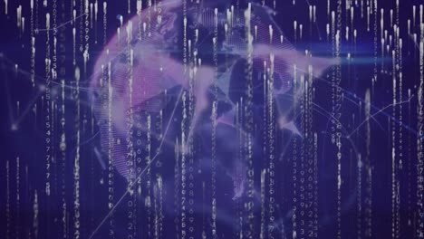 Animation-Von-Verbindungsnetzwerken-über-Den-Globus-Auf-Violettem-Hintergrund