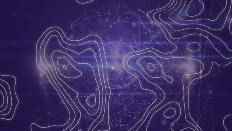 Animation-Von-Verbindungsnetzen-über-Einer-Linienkarte-Auf-Violettem-Hintergrund