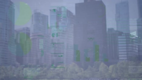 Animation-Von-Schnittstellen-Zur-Datenverarbeitung-über-Einem-Modernen-Stadtbild
