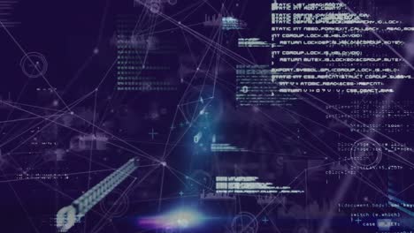 Animation-Des-Netzwerks-Von-Verbindungen-Und-Datenverarbeitung-Auf-Violettem-Hintergrund