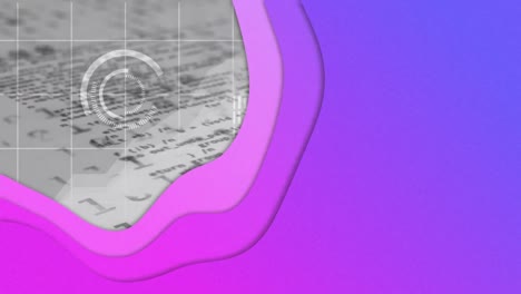 Animation-Violetter-Wellen-über-Der-Binären-Datenverarbeitung-über-Der-Stadt-Bei-Nacht
