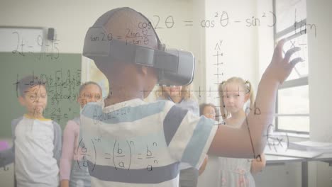 Animation-Mathematischer-Gleichungen-über-Schulkindern-Mit-VR-Headsets