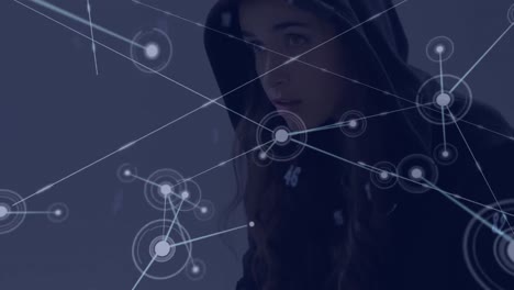 Animation-of-network-of-connections-with-female-hacker