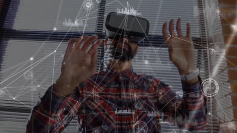 Animation-of-network-of-connections-over-man-wearing-vr-headset