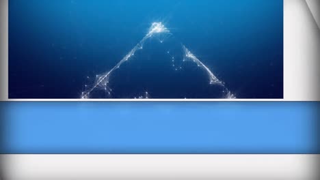 Animation-of-blue-and-white-panels-opening-over-triangular-network-of-connections-on-blue-background