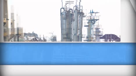 Animation-of-blue-and-white-panels-opening-over-chemical-processing-plant