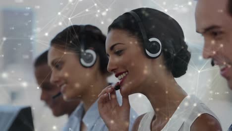 Animation-of-network-of-connections-business-people-wearing-phone-headsets
