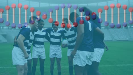 Animation-Eines-DNA-Strangs-über-Rugbyspielern