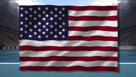 Composición-De-Ondear-La-Bandera-Americana-Sobre-La-Cancha-De-Tenis