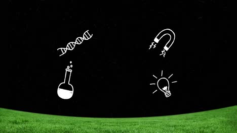 Animation-of-science-education-icons-over-black-background